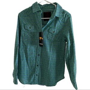 RQQBA Gingham Green White Flannel Button-Up Small